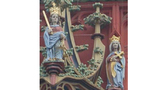 Maria, umfunktioniert zu einer Justitia, und Kaiserin Kunigunde auf dem Uhrgehäuse des Basler Rathauses